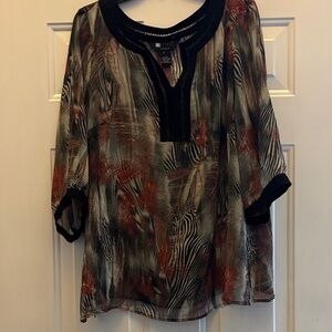 Carole Little Black and Orange Patterned Blouse
